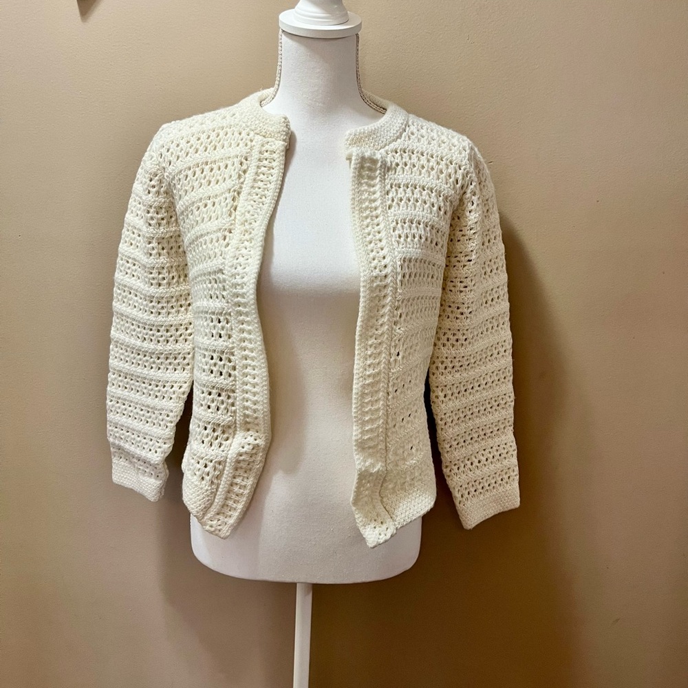 Vintage College Point White Knit Cardigan Size Small